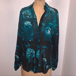 Marolli Patterned Button Down Semi-Sheer top M